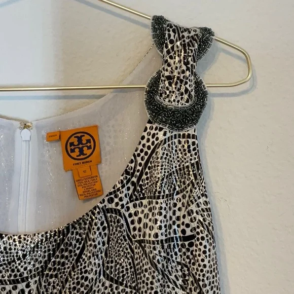 Tory Burch Silk Blend Jaquard Sleeveless Sheath Dress Metallic Size 12 - Picture 4 of 11